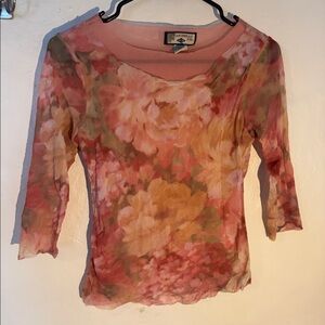 Y2K vintage pink floral mesh top